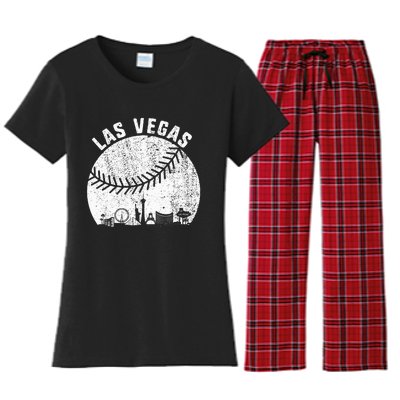 Las Vegas Skyline Baseball Fan Vintage Baseball Las Vegas Women's Flannel Pajama Set