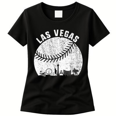 Las Vegas Skyline Baseball Fan Vintage Baseball Las Vegas Womens T-Shirt