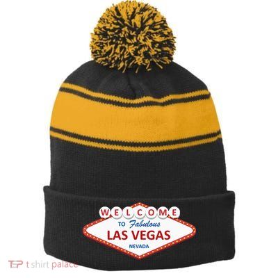 Las Vegas Sign Nevada Aesthetic Stripe Pom Pom Beanie