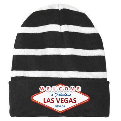 Las Vegas Sign Nevada Aesthetic Striped Beanie with Solid Band