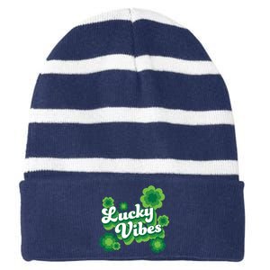 Lucky Vibes St Patricks Day Gift Striped Beanie with Solid Band