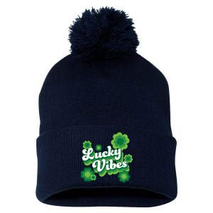 Lucky Vibes St Patricks Day Gift Pom Pom 12in Knit Beanie