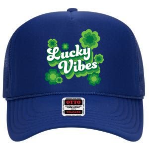 Lucky Vibes St Patricks Day Gift High Crown Mesh Back Trucker Hat