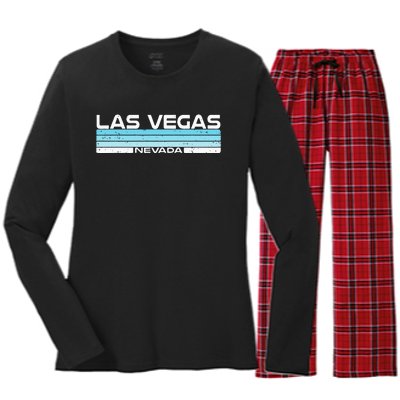 Las Vegas State Of Nevada Blue Sunset Vintage Women's Long Sleeve Flannel Pajama Set 