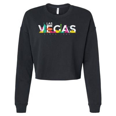Las Vegas Skyline Retro Vintage Nevada Souvenir Gift Cropped Pullover Crew