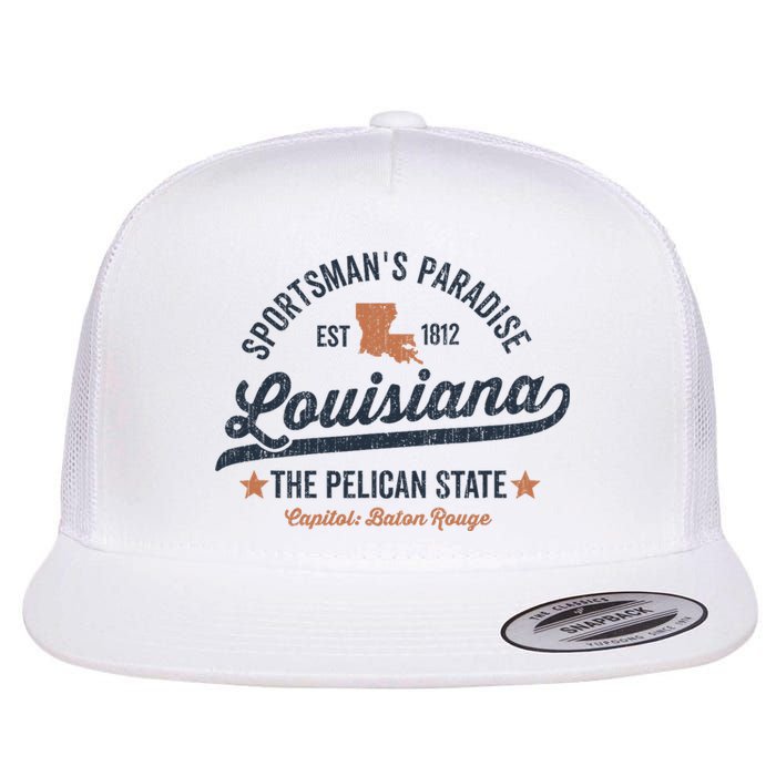 Louisiana Vintage Sports Design Pelican State Usa Rough Flat Bill Trucker Hat