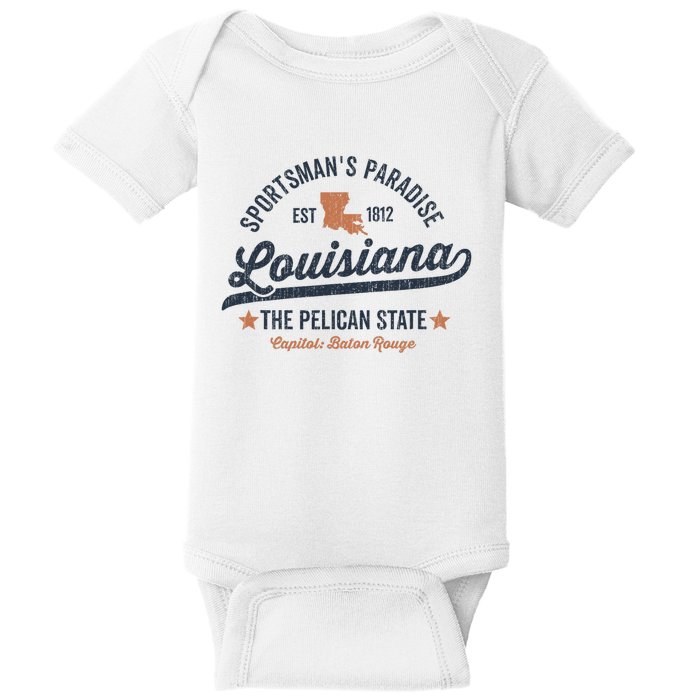 Louisiana Vintage Sports Design Pelican State Usa Rough Baby Bodysuit