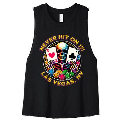 Las Vegas Trip Guys Girl Trip Black Jack Never Hit On 17 Women's Racerback Cropped Tank