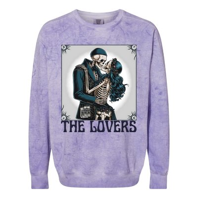 Lovers Vintage Tarot Card Ing Skeleton Astrology Skull Meaningful Gift Colorblast Crewneck Sweatshirt