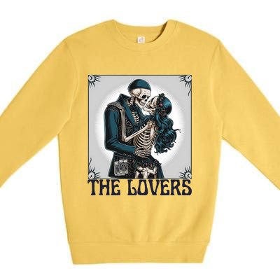 Lovers Vintage Tarot Card Ing Skeleton Astrology Skull Meaningful Gift Premium Crewneck Sweatshirt