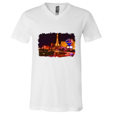 Las Vegas Usa Splash Watercolor Paris V-Neck T-Shirt