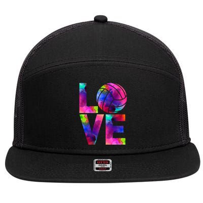 Love Volleyball Watercolor Team Tournat Retro Vibe Cool Gift 7 Panel Mesh Trucker Snapback Hat