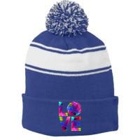 Love Volleyball Watercolor Team Tournat Retro Vibe Cool Gift Stripe Pom Pom Beanie