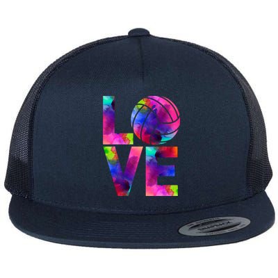 Love Volleyball Watercolor Team Tournat Retro Vibe Cool Gift Flat Bill Trucker Hat