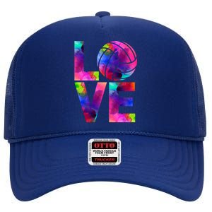 Love Volleyball Watercolor Team Tournat Retro Vibe Cool Gift High Crown Mesh Back Trucker Hat