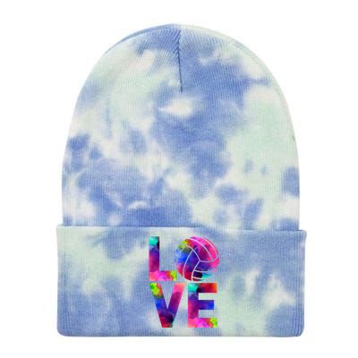 Love Volleyball Watercolor Team Tournat Retro Vibe Cool Gift Tie Dye 12in Knit Beanie