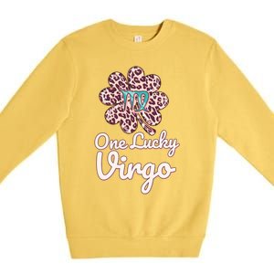 Lucky Virgo Zodiac Sign With Leopard Pattern Shamrock Gift Premium Crewneck Sweatshirt