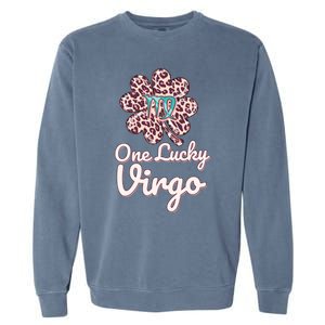 Lucky Virgo Zodiac Sign With Leopard Pattern Shamrock Gift Garment-Dyed Sweatshirt