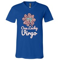 Lucky Virgo Zodiac Sign With Leopard Pattern Shamrock Gift V-Neck T-Shirt