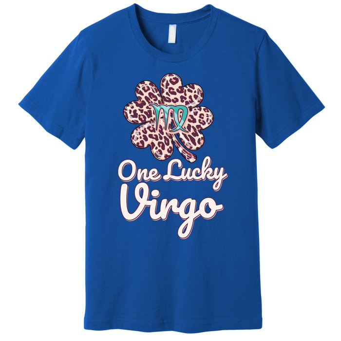 Lucky Virgo Zodiac Sign With Leopard Pattern Shamrock Gift Premium T-Shirt