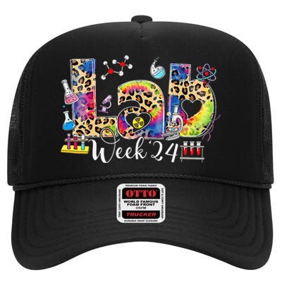 Lab Week 2024 Laboratory Tech Leopard Medical Technician High Crown Mesh Back Trucker Hat