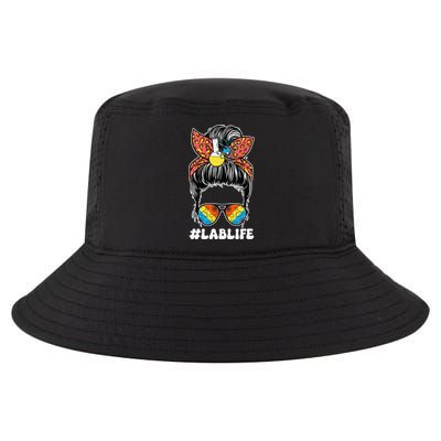 Lab Week 2025 Laboratory Day Lab Scientist Messy Bun Women Cool Comfort Performance Bucket Hat