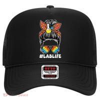 Lab Week 2025 Laboratory Day Lab Scientist Messy Bun Women High Crown Mesh Back Trucker Hat