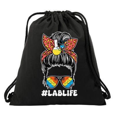 Lab Week 2025 Laboratory Day Lab Scientist Messy Bun Women Drawstring Bag