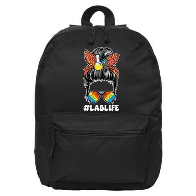Lab Week 2025 Laboratory Day Lab Scientist Messy Bun Women 16 in Basic Backpack