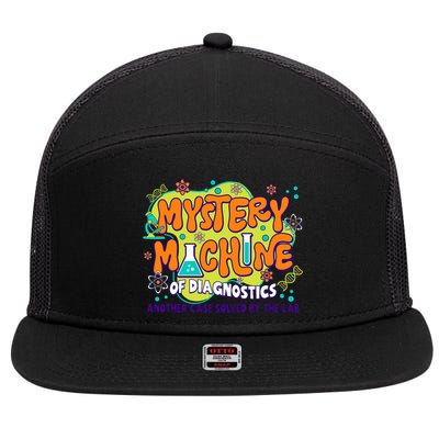 Lab Week 2025 Retro Mystery Machine Of Diagnostics  7 Panel Mesh Trucker Snapback Hat
