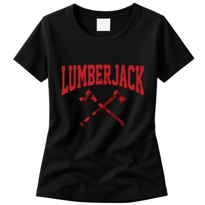 Lumberjack Woodworker Arborist Axe Flannel Womens T-Shirt