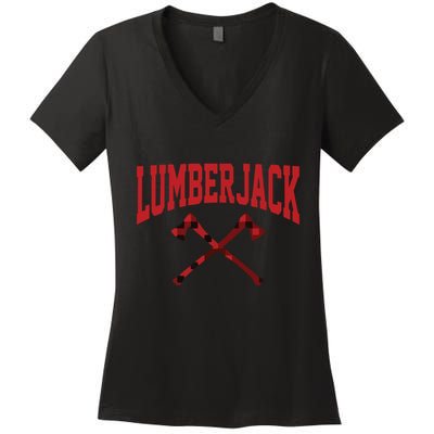 Lumberjack Woodworker Arborist Axe Flannel Women's V-Neck T-Shirt