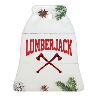 Lumberjack Woodworker Arborist Axe Flannel Ceramic Bell Ornament