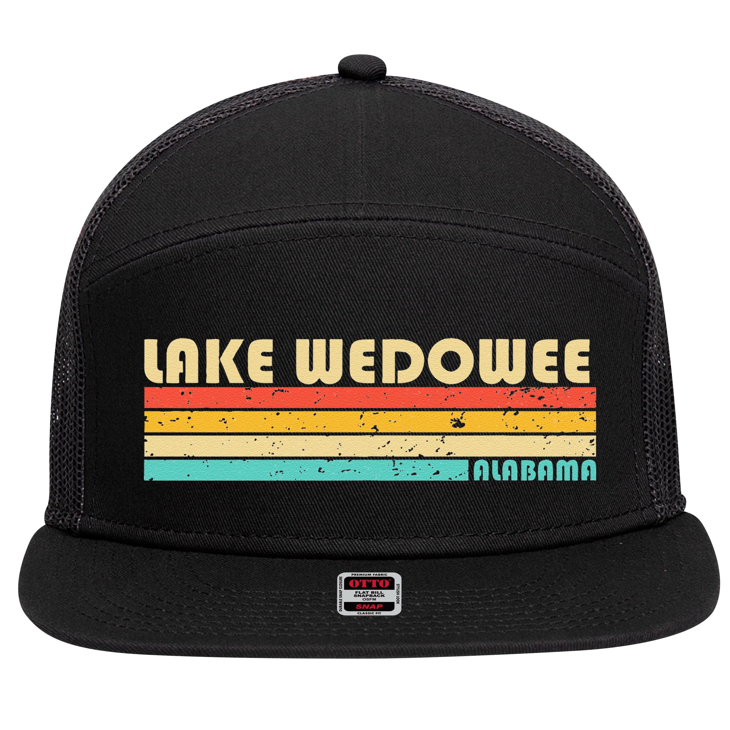 LAKE WEDOWEE ALABAMA Funny Fishing Camping Summer 7 Panel Mesh Trucker Snapback Hat