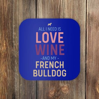 Love Wine And French Bulldog Quote With Dog Silhouette Gift Coaster