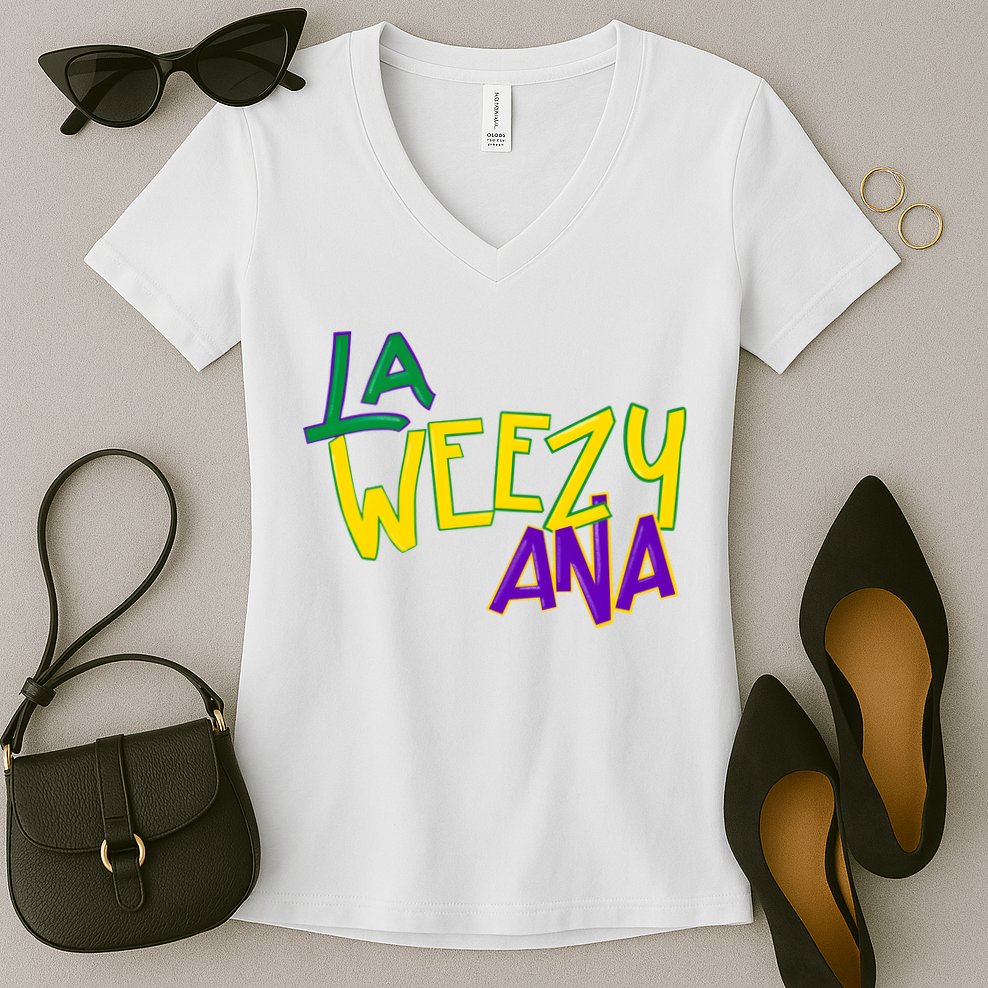 La Weezy Ana Mardi Gras Women's V-Neck T-Shirt