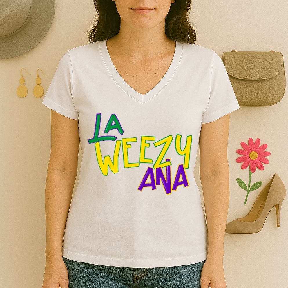La Weezy Ana Mardi Gras Women's V-Neck T-Shirt