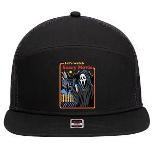 Let's Watch A Scary Movie Funny Halloween 7 Panel Mesh Trucker Snapback Hat