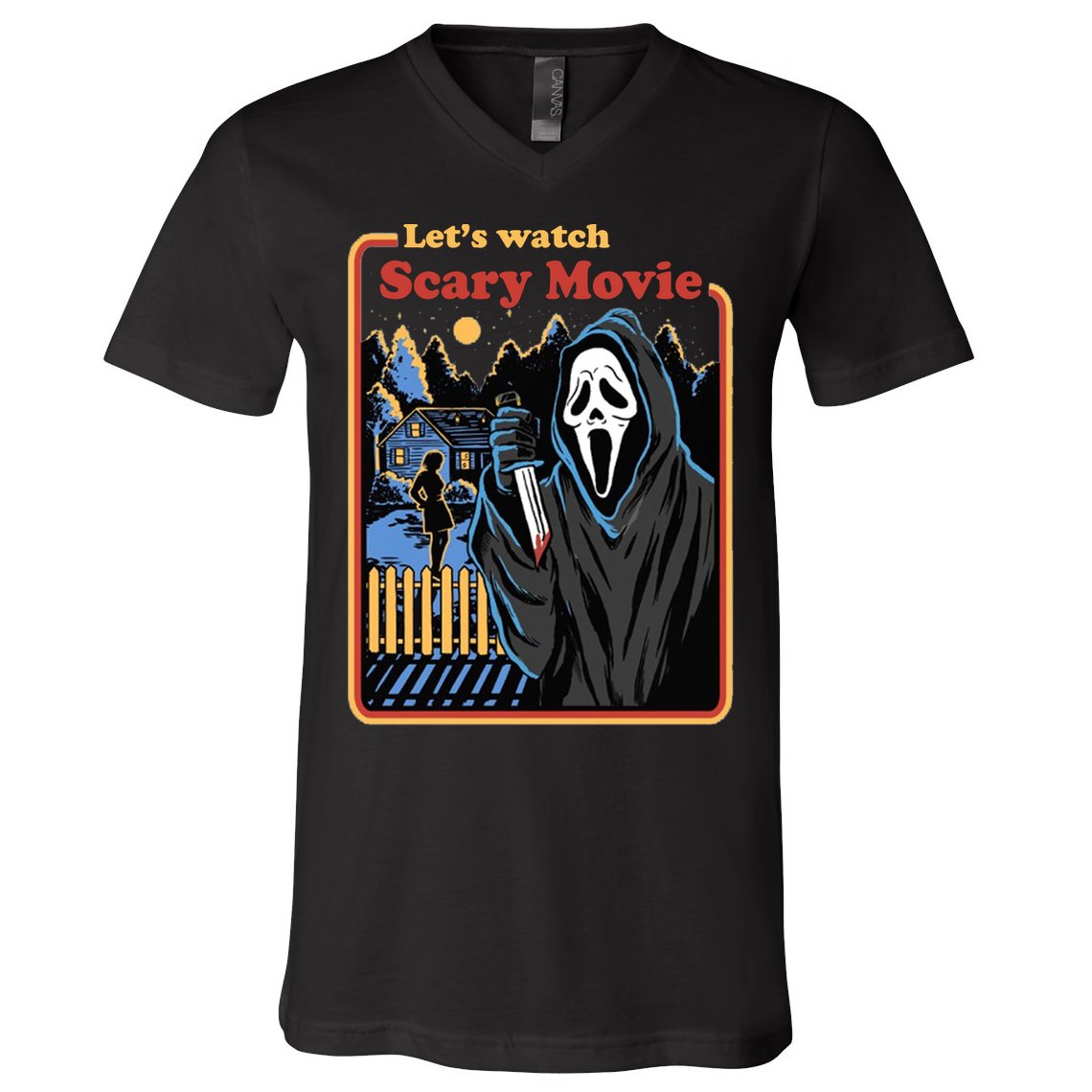Let's Watch A Scary Movie Funny Halloween V-Neck T-Shirt