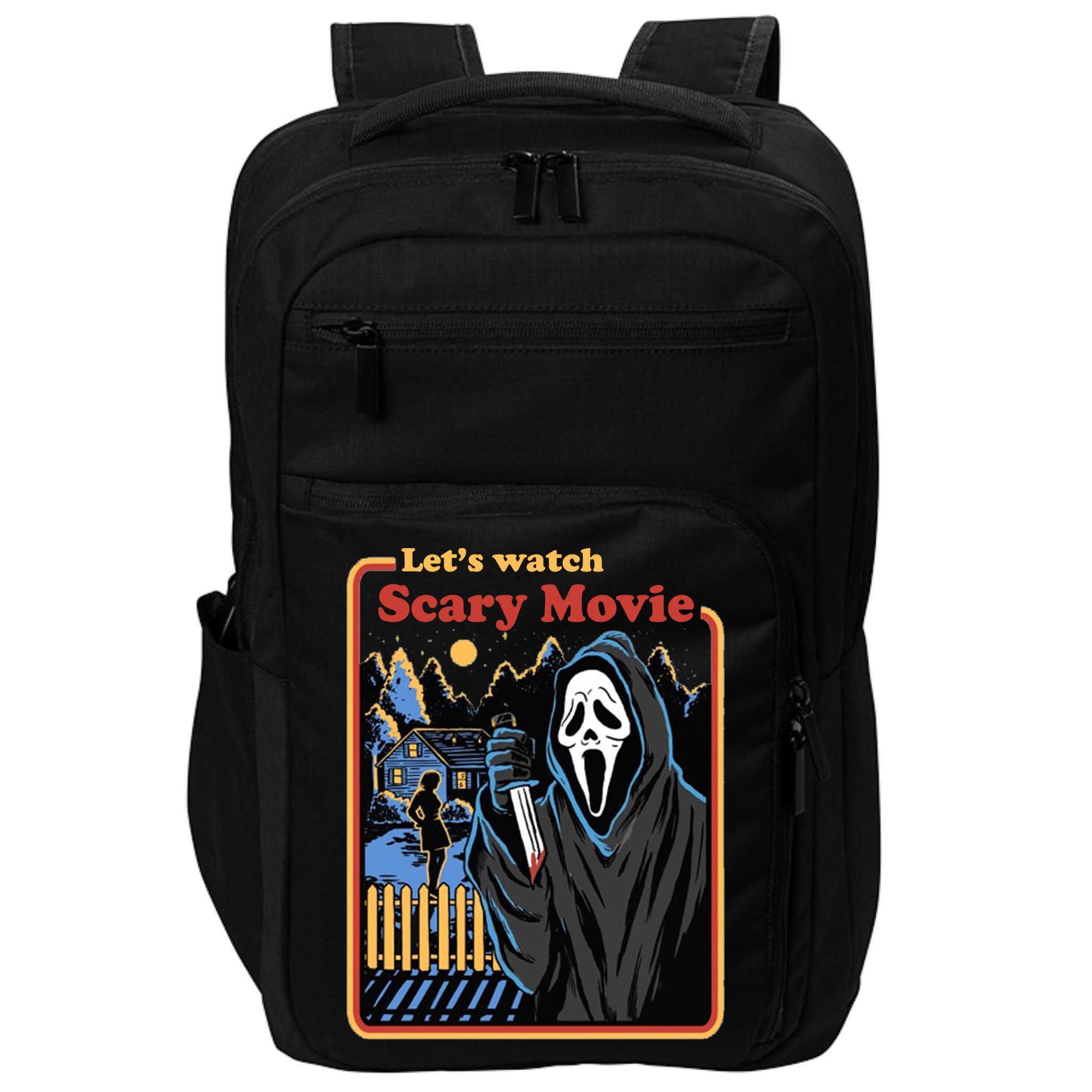Let's Watch A Scary Movie Funny Halloween Impact Tech Backpack