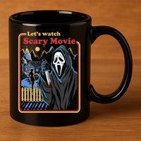 Let's Watch A Scary Movie Funny Halloween 11oz C Handle Ceramic Mug