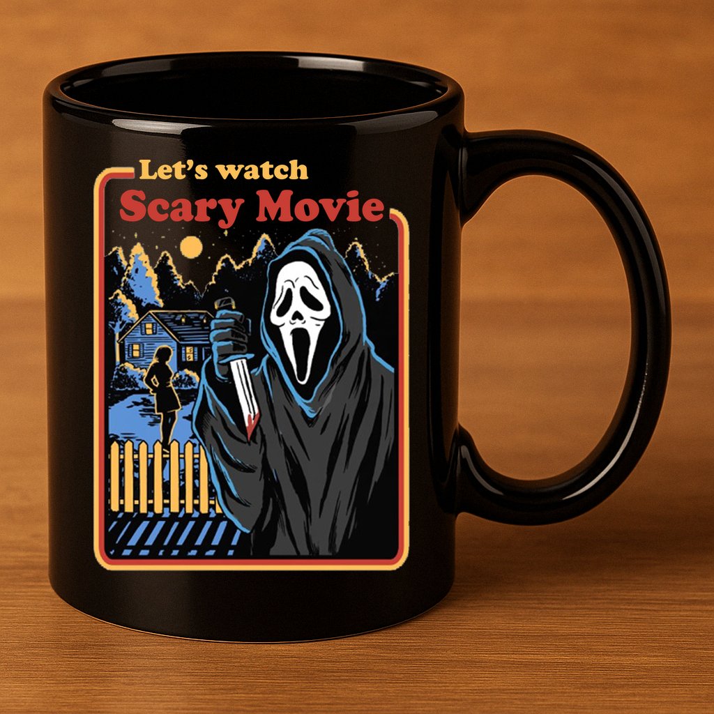 Let's Watch A Scary Movie Funny Halloween 11oz C Handle Ceramic Mug