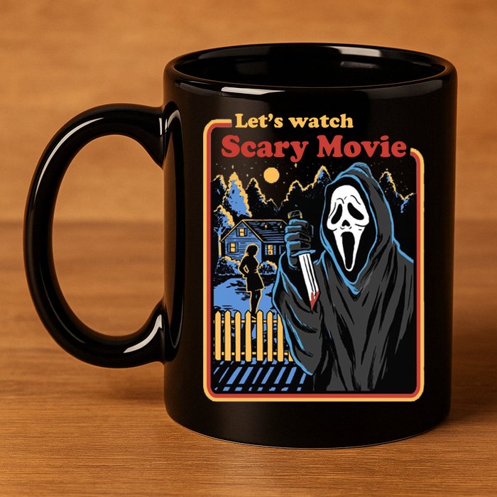 Let's Watch A Scary Movie Funny Halloween 11oz C Handle Ceramic Mug