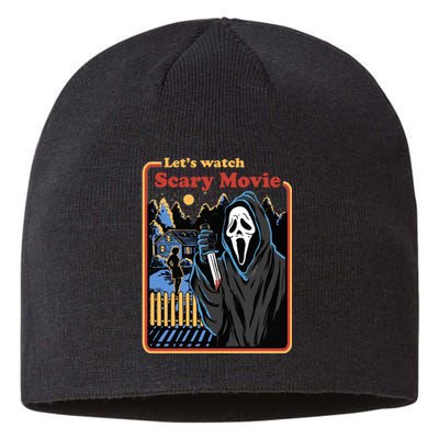 Let's Watch A Scary Movie Funny Halloween Sustainable Beanie