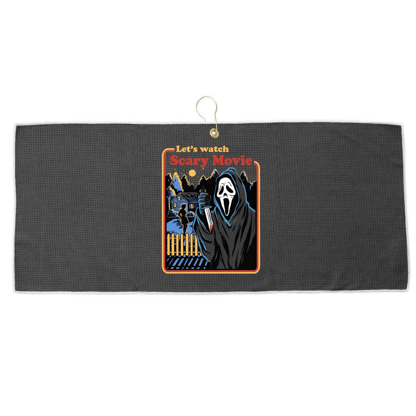 Let's Watch A Scary Movie Funny Halloween Large Microfiber Waffle Golf Towel