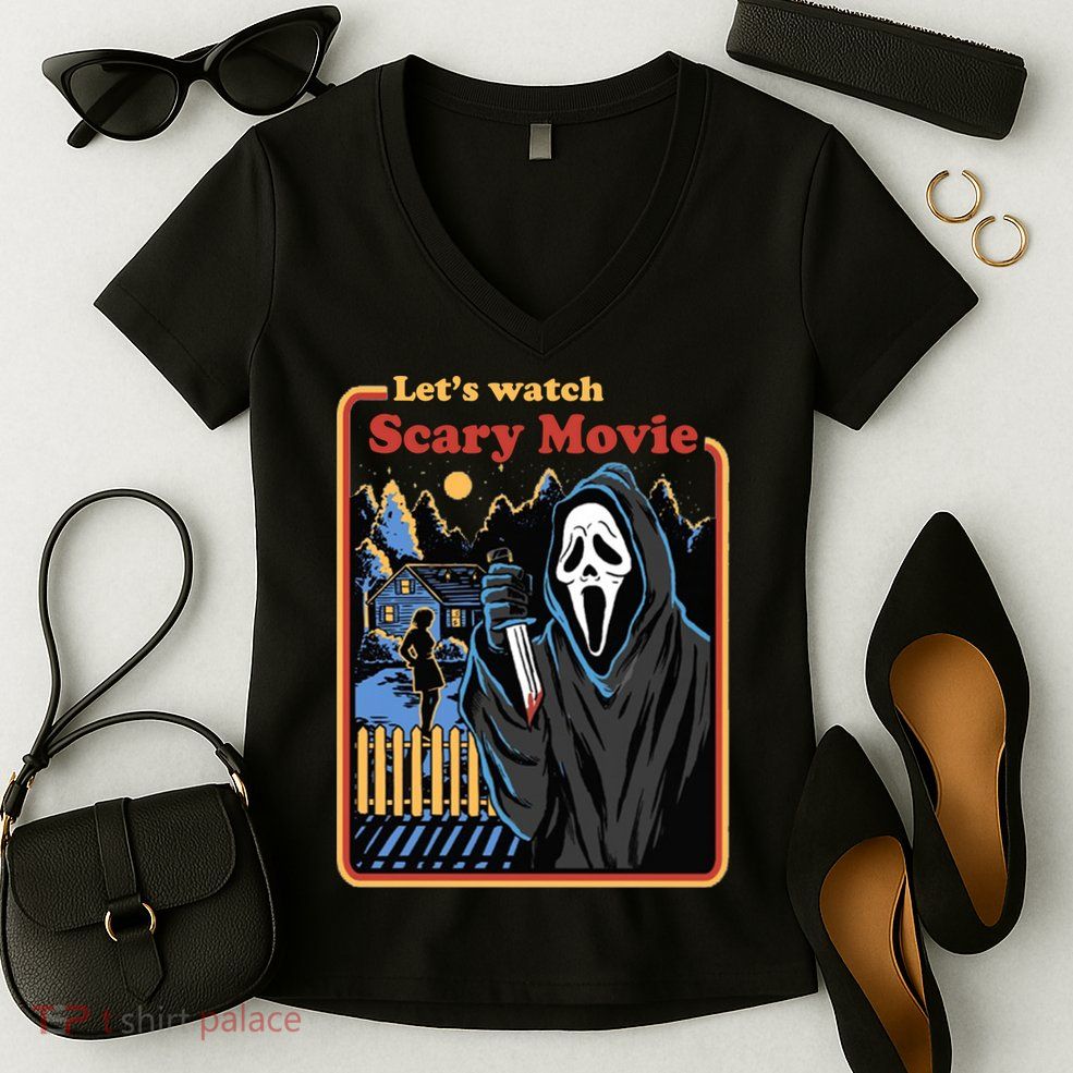 Let's Watch A Scary Movie Funny Halloween Women's V-Neck T-Shirt