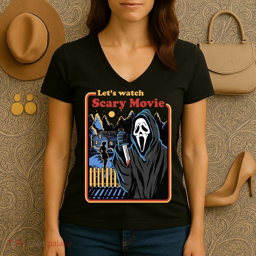 Let's Watch A Scary Movie Funny Halloween Women's V-Neck T-Shirt
