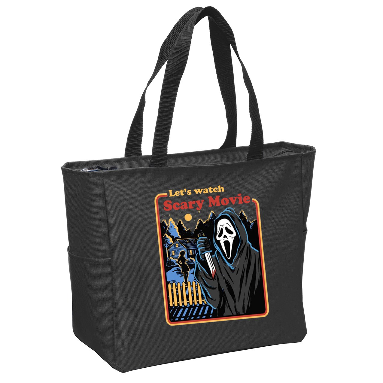 Let's Watch A Scary Movie Funny Halloween Zip Tote Bag