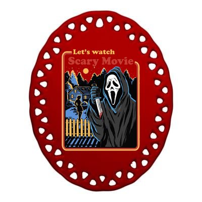 Let's Watch A Scary Movie Funny Halloween Ceramic Oval Ornament