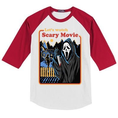 Let's Watch A Scary Movie Funny Halloween Kids Colorblock Raglan Jersey